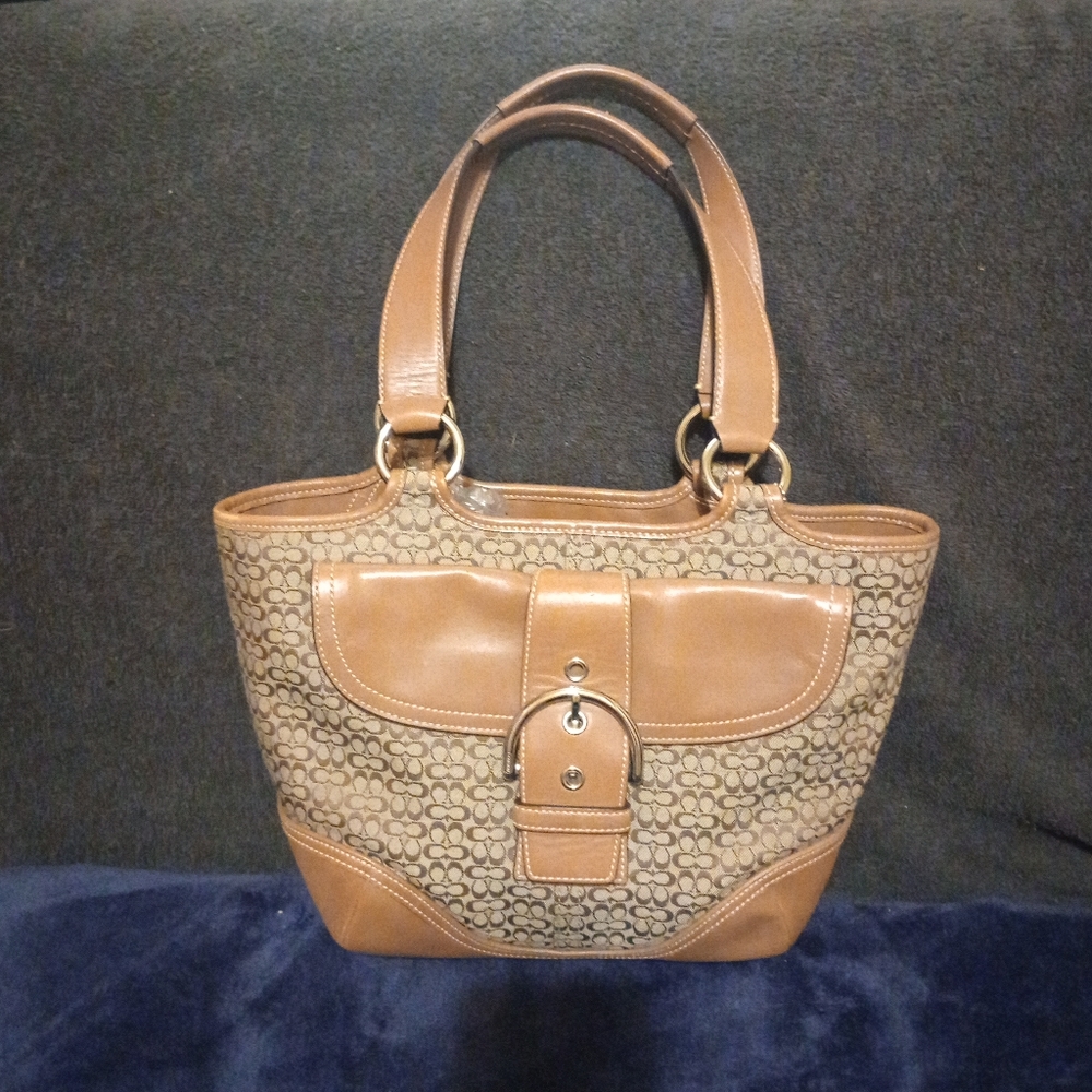 Vintage Coach Soho Classic Brown Signature C Camel Tan Leather Sm Tote Bag - Picture 14 of 15
